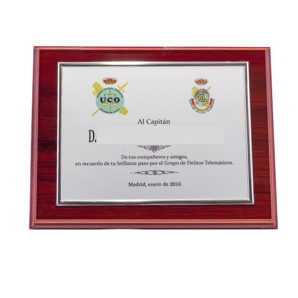 Placa Homenaje borde madera para personalizar