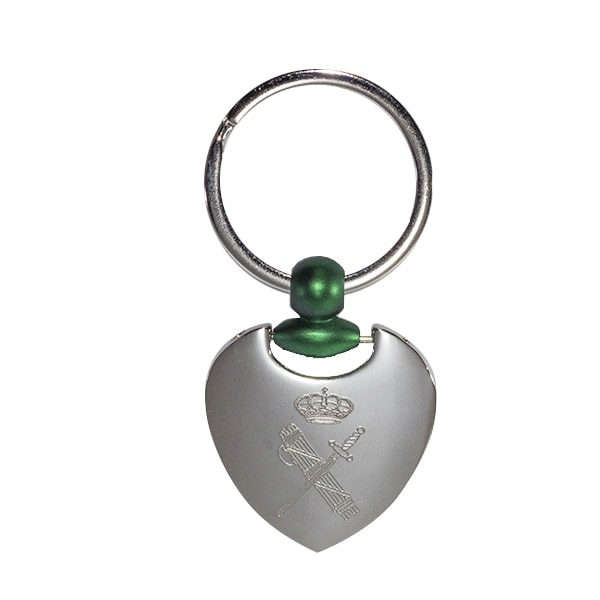 Llavero metálico Corazón Emblema Detalle en verde