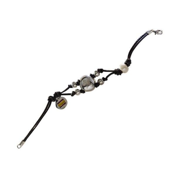 Pulsera en hilo y cuero color marrón con abalorios en plata
