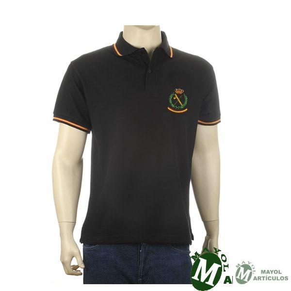 Polo negro Emblema Laurel con detalle bandera en manga y cuello