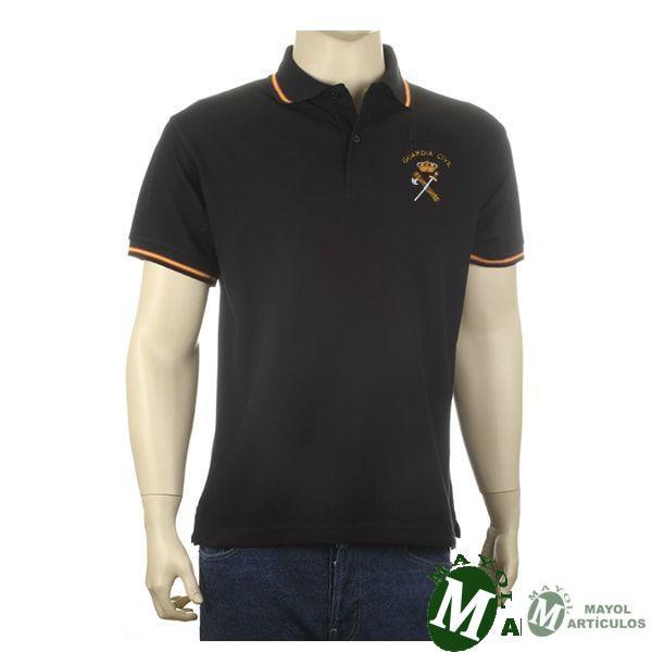 Polo negro Emblema Guardia Civil con detalle bandera en manga y cuello