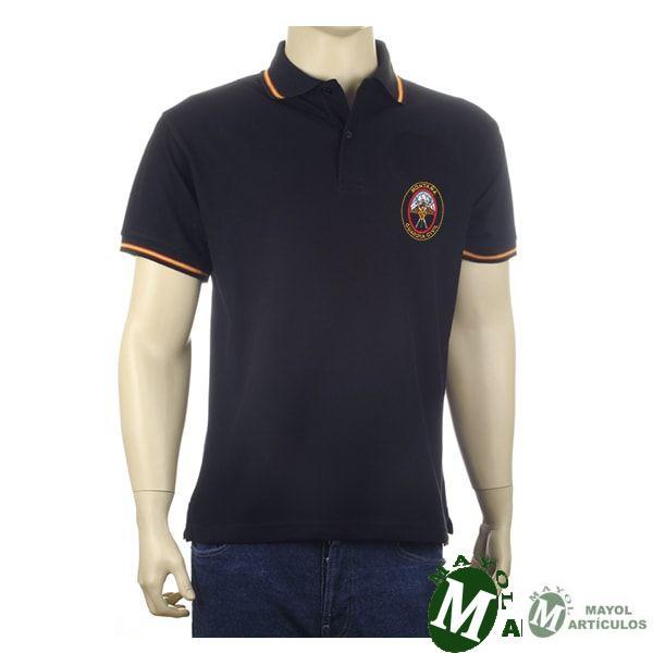 Polo negro Montaña con detalle bandera en manga y cuello