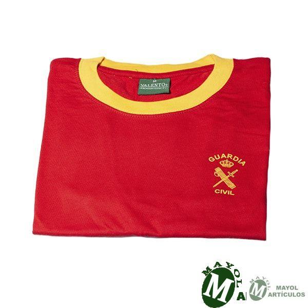Camiseta Color Rojo Emblema Guardia Civil y borde amarillo