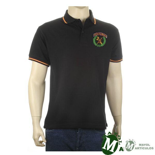 Polo negro Emblema Sinológico con detalle bandera en manga y cuello