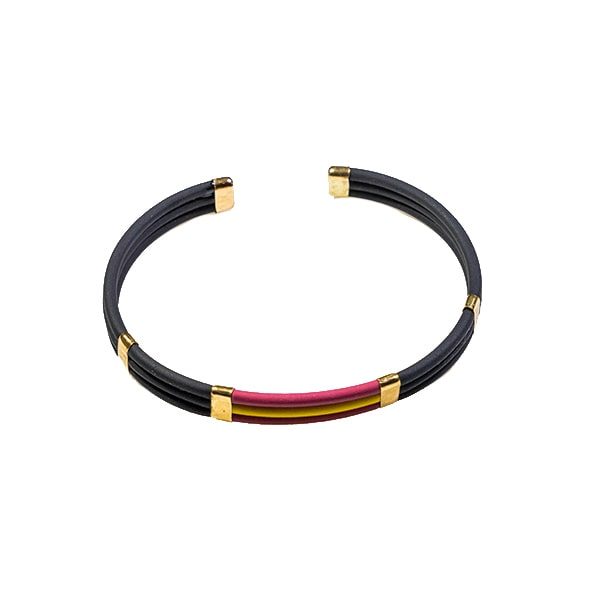 Pulsera negra hilos oro con bandera España