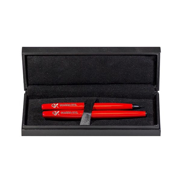 Estuche Juego de Bolígrafos color rojo con Emblema Guardia Civil