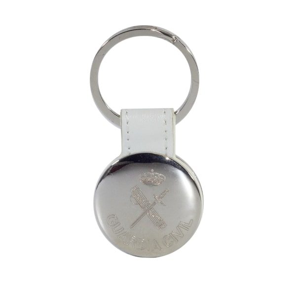 Llavero en piel color blanco y metal con Emblema Guardia Civil redondo