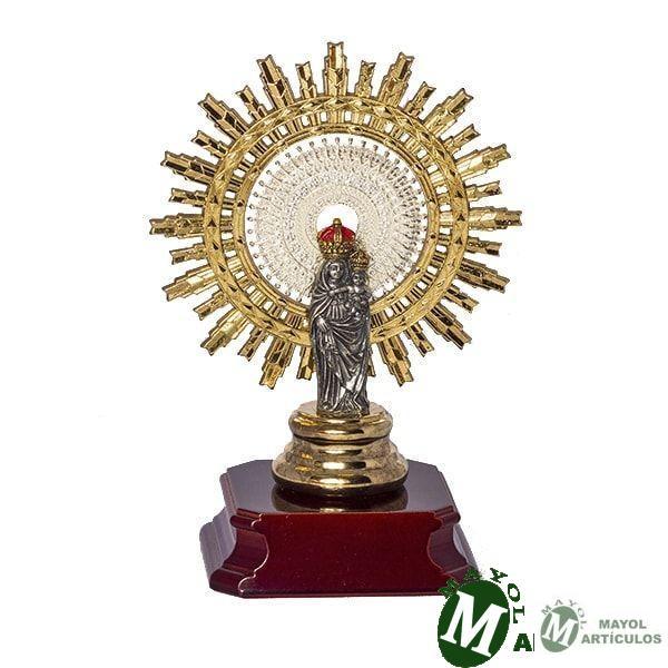 Virgen del Pilar pequeña con peana en madera color caoba