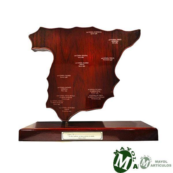 Placa conmemorativa en madera silueta mapa España