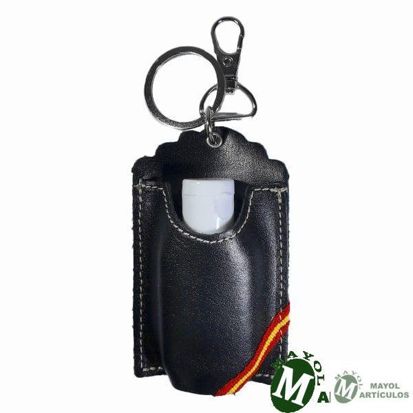 Llavero porta gel en piel color negro