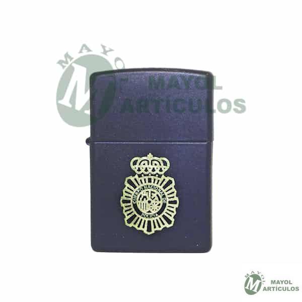 Mechero Zippo de gasolina color azul Grabado Escudo Policía Nacional