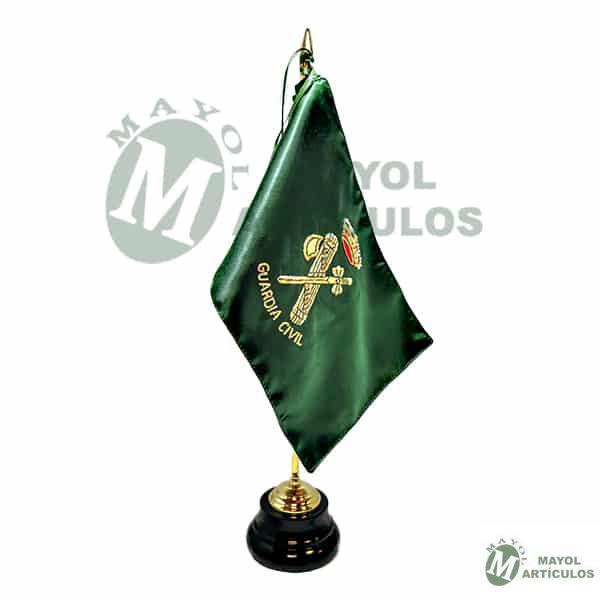 Bandera sobremesa bordada Guardia Civil y Bandera España  confeccionada en seda con peana madera.