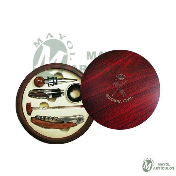 Set de accesorios Vino , en madera grabada Guardia Civil