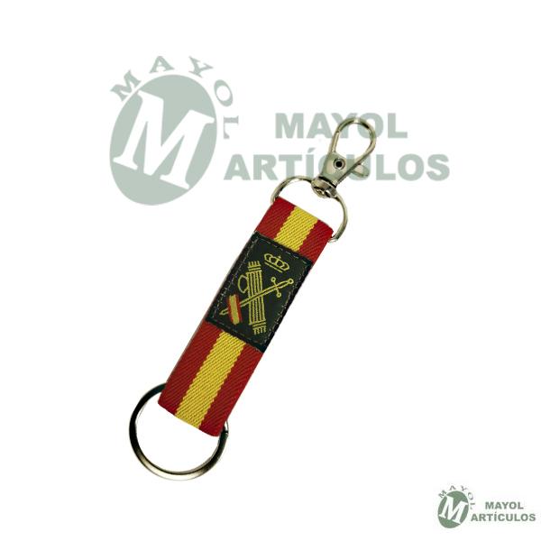 Llavero Cinta de tela elástica con la bandera de España y el emblema Guardia Civil