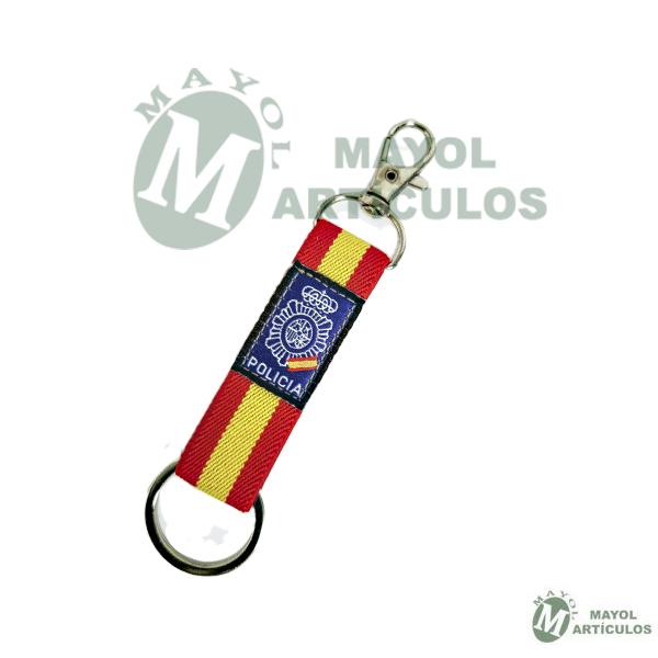 Llavero Cinta  de tela elástica con la bandera de España y el escudo de la Policía Nacional