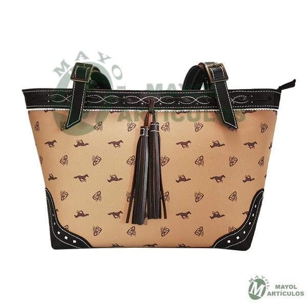 Bolso Señora beige motivo caballos