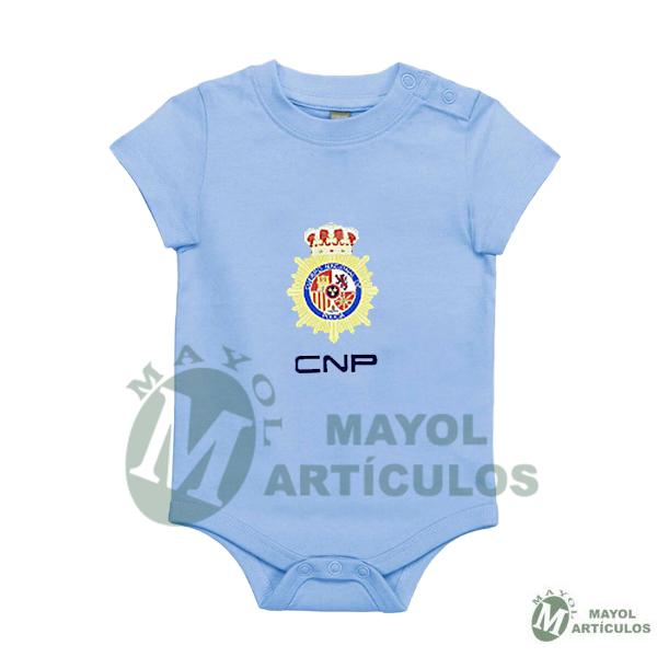 Body para bebe 6 meses, manga corta. Emblema Policía Nacional - varios colores
