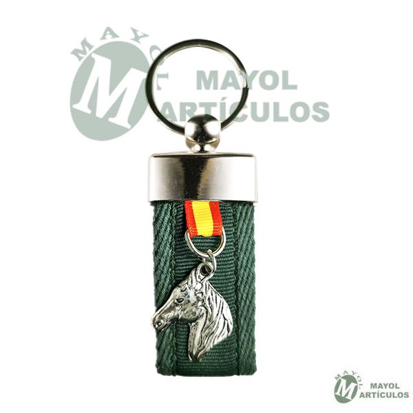 LLavero Color Verde y Bandera España con Cabeza Caballo