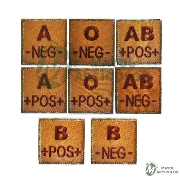 Parches Bordados con información de Grupo sanguíneo.