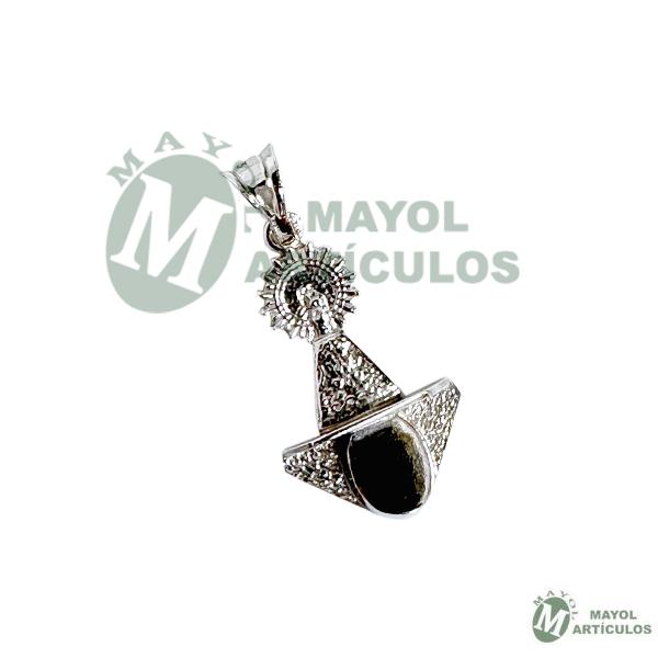 Colgante Mediano Virgen del Pilar y tricornio en Plata de ley.