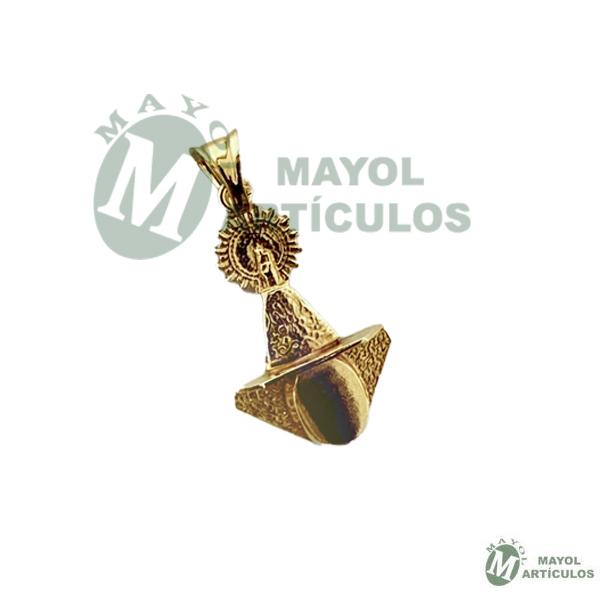 Colgante Mediano Virgen del Pilar y tricornio en Oro.