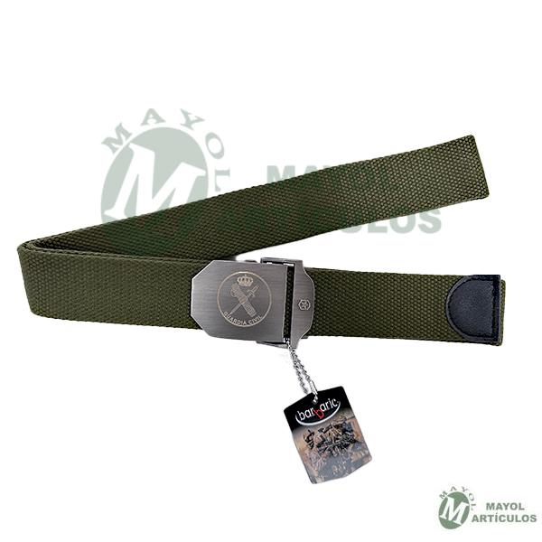 Cinturón en Nylon semi- rígido  color verde militar con hebilla metálica Emblema Guardia Civil 