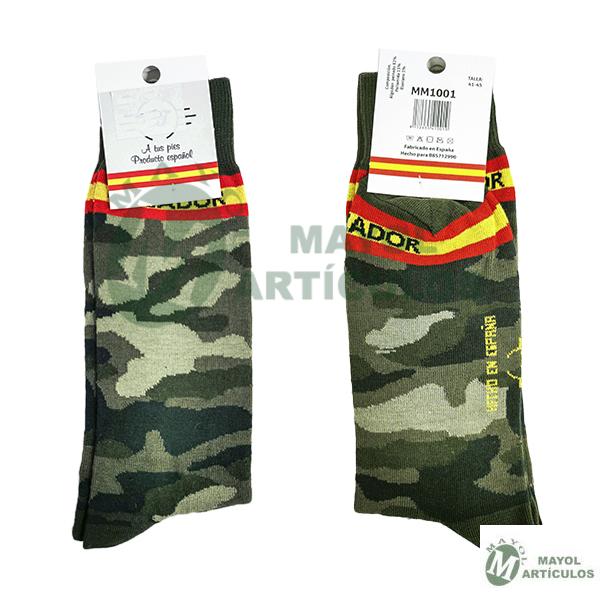 Calcetín Camuflaje Cazador color verde con detalle bandera España