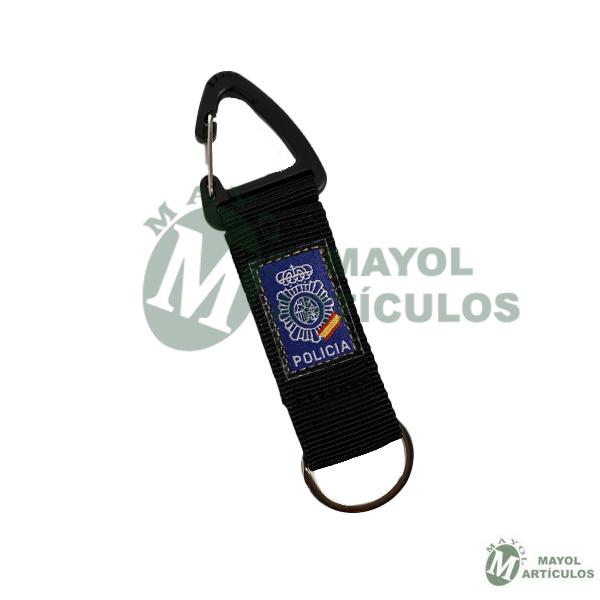 Llavero de mosquetón Policía  , resistente y ligero elaborado en material textil con velcro