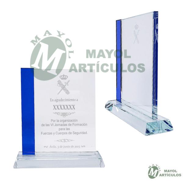 Cristal rectangulo con lateral azul para personalizar
