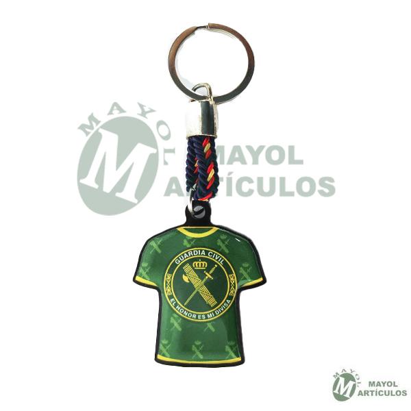 LLavero elaborado en resina con forma de Camiseta Guardia Civil ambos lados, cordón Bandera