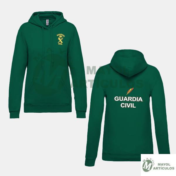 Sudadera manga larga 80% algodón y 20% poliéster  Serigrafiada Emblema en pecho y Guardia civil Bandera trazo en la espalda. 