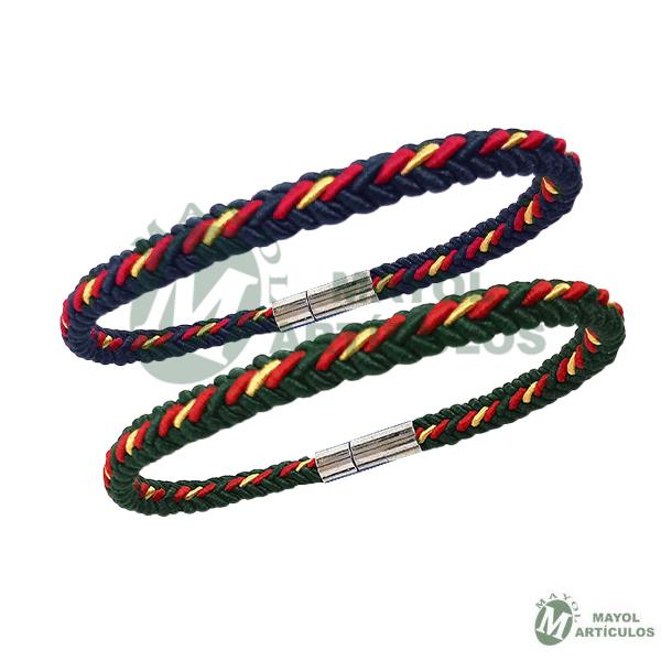 Pulsera en hilo trenzado, color verde o Azul España cierre metálico de tornillo