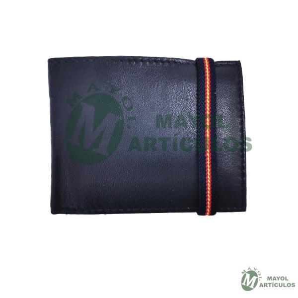 Cartera de Piel con cierre de goma de la bandera de España Azul con forma Americana. Horizontal