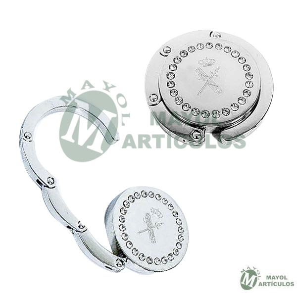 Cuelgabolso metálico plegable para bolso , grabado con Emblema Guardia Civil 